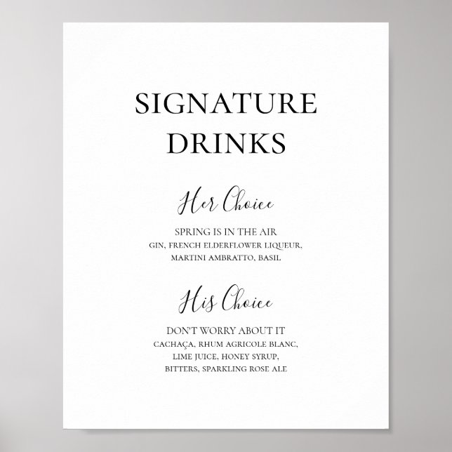 Poster Sinal de Bebidas com Assinatura Simples e Elegante (Frente)