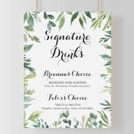 Poster Sinal de Bebidas com Assinatura Tropical Verde Ele