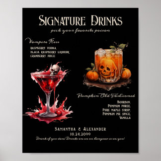 Poster Sinal de Bebidas com Fantasia de Casamento Gótico 