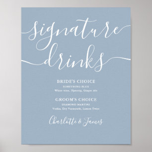 Poster Sinal de Bebidas de Assinatura Casamento Azul Empo