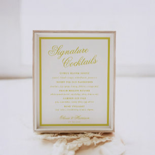 Poster Sinal de Bebidas de Assinatura de Casamento Citrin
