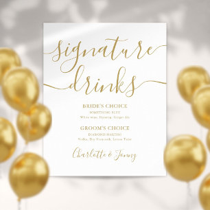 Poster Sinal de Bebidas de Assinatura de Ouro Script