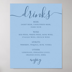 Poster Sinal de Bebidas de Bar de Casamento Moderno Azul 
