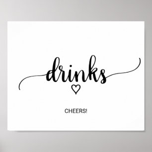 Poster Sinal de Bebidas de Caligrafia Preta Simples