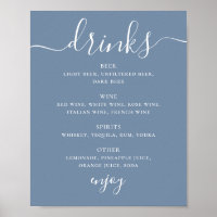 Sinal de Bebidas de Casamento Azul Empoeirado Cost
