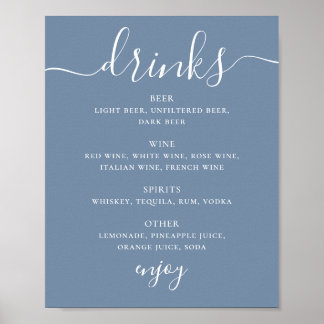 Poster Sinal de Bebidas de Casamento Azul Empoeirado Cost
