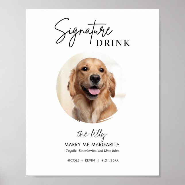 Poster Sinal de Bebidas de Casamento de Cachorro Imprimív (Frente)