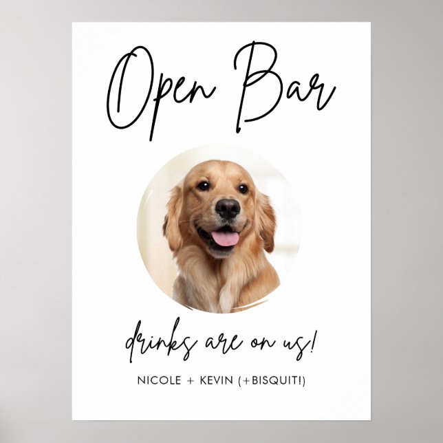 Poster Sinal de Bebidas de Casamento de Cachorro Pet Impr (Frente)