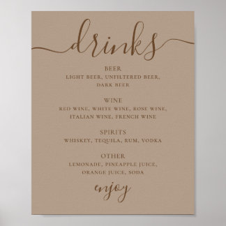 Poster Sinal de Bebidas de Casamento em Taupe Empoeirado 