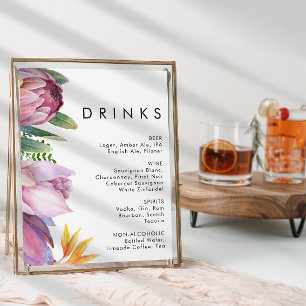 Poster Sinal de Bebidas de Casamento Floral Tropical Colo