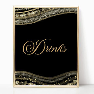 Poster Sinal de Bebidas de Festa de Ágata Preta Elegante