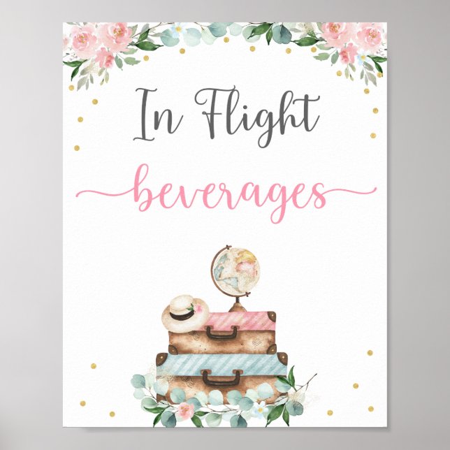 Poster Sinal de Bebidas de Viagem de Noiva com Floral Dou (Frente)