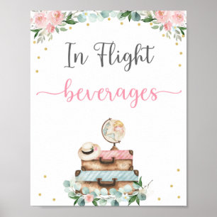 Poster Sinal de Bebidas de Viagem Floral em Dourado Rosa 