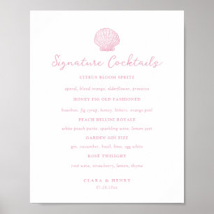 Poster Sinal de Bebidas Especiais de Casamento Cor-de-Ros
