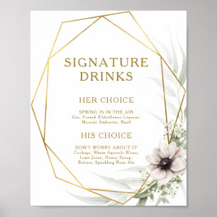 Poster Sinal de Bebidas Geométricas de Eucalipto Dourado