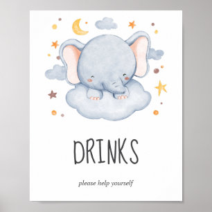 Poster Sinal de Bebidas para Chá de Bebê do Menino Elefan