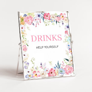 Poster Sinal de Bebidas para Chás de Bebê Floral Baby in