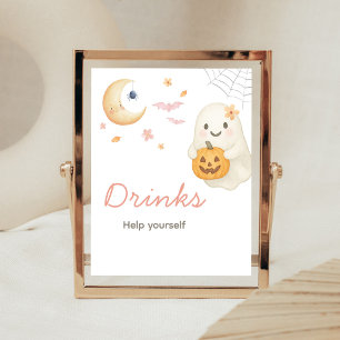Poster Sinal de Bebidas para Chás de Bebê Little Boo Rosa