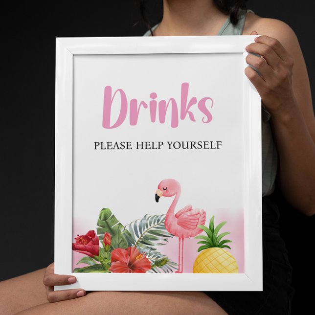 Poster Sinal de Bebidas Rosa Tropicais Flamingo (Criador carregado)