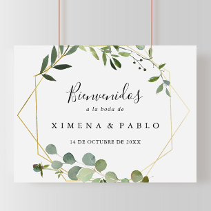 Poster Sinal de Bienvenidos de Casamento de Folhas Verdes