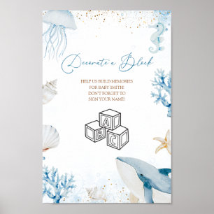 Poster Sinal de Bloco de Decoração para Chá de Bebê Ocean