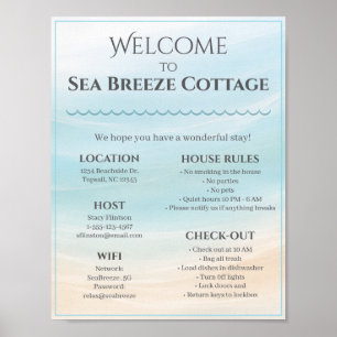 Poster Sinal de Boas-Vindas à Casa de Praia com Regras da
