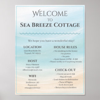Poster Sinal de Boas-Vindas à Casa de Praia com Regras da