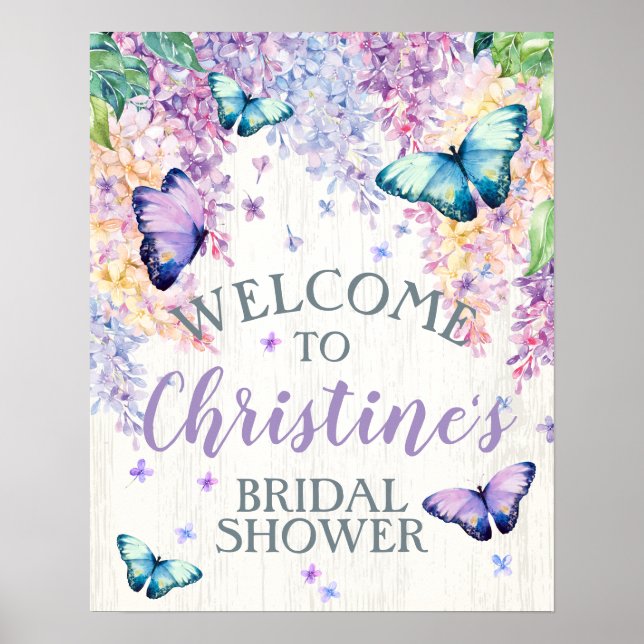Poster Sinal de Boas-Vindas à Chuvada de Noiva Borboleta (Frente)
