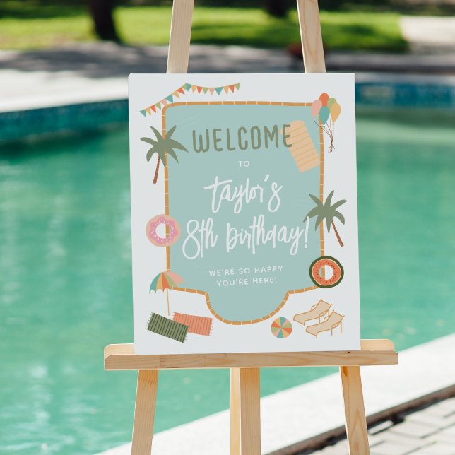 Poster Sinal de boas-vindas à Piscina da Summer Fun Girl (Welcome Sign Mock-up)