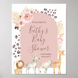 Poster Sinal de boas-vindas Animais Safari Boho Pampas Gr