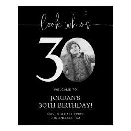 Pôster Sinal de boas-vindas aniversário de 30 anos preto