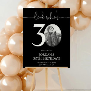 Pôster Sinal de boas-vindas aniversário de 30 anos preto