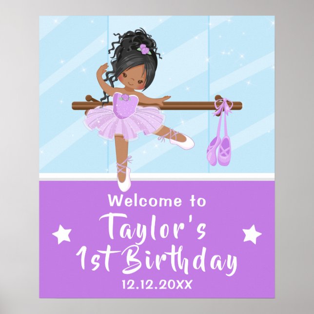 Poster Sinal de boas-vindas ao Balé Africano Roxo Tutu (Frente)
