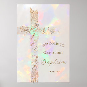 Poster sinal de boas-vindas ao batismo em cruz de opala c