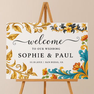 Poster Sinal de Boas-vindas ao Casamento Dourado Elegante