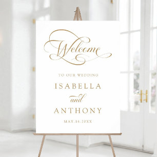 Poster Sinal de Boas-vindas ao Casamento Elegante Dourado