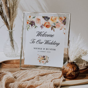 Poster Sinal de boas-vindas ao casamento floral de outono
