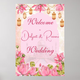 Poster Sinal de boas-vindas ao casamento indiano rosa lot