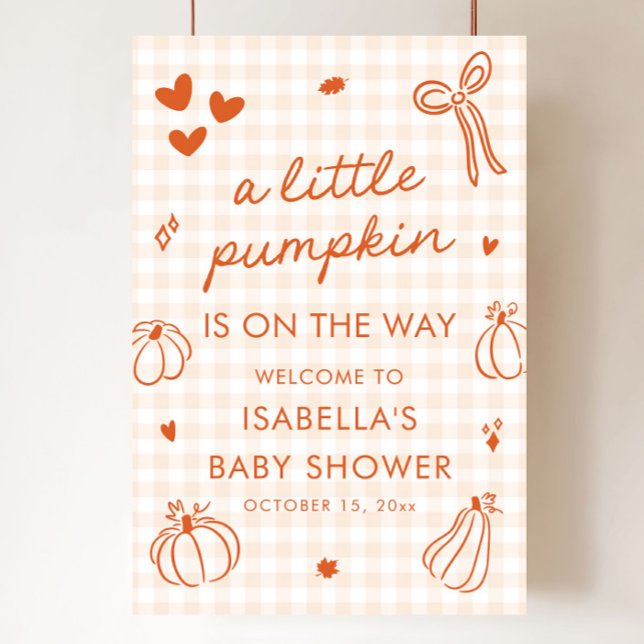 Poster Sinal De Boas-Vindas Ao Chá de fraldas De Abóbora (Fall A Little Pumpkin Baby Shower Welcome Sign)