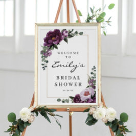 Poster Sinal de Boas Vindas ao Chá de Noiva Plum Peonies