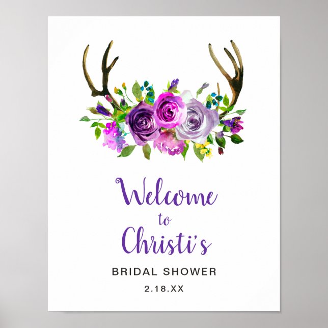 Poster Sinal de boas-vindas ao Chá de panela Floral Boho  (Frente)