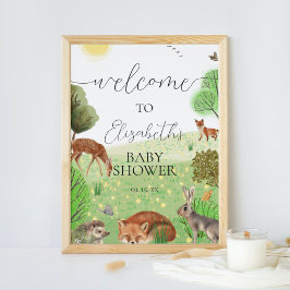 Poster Sinal de boas-vindas aos animais da floresta corri