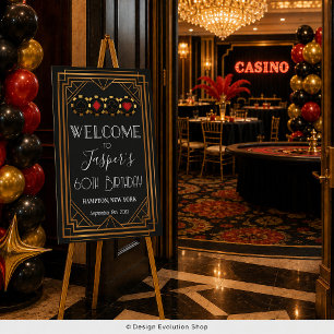 Poster Sinal de Boas-Vindas Art Déco Preto e Dourado de C