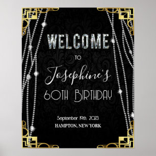Poster Sinal de Boas-Vindas Art Déco Preto e Dourado Diam