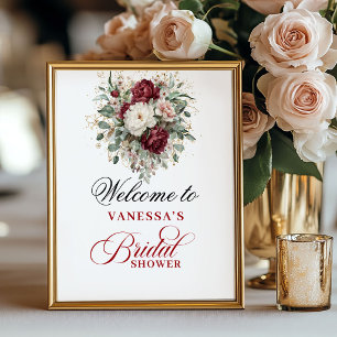 Poster Sinal de Boas-Vindas Artístico Rosa Bege Borgonha