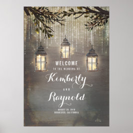 Pôster Sinal de Boas-vindas às Luzes de Lanterna Rústica