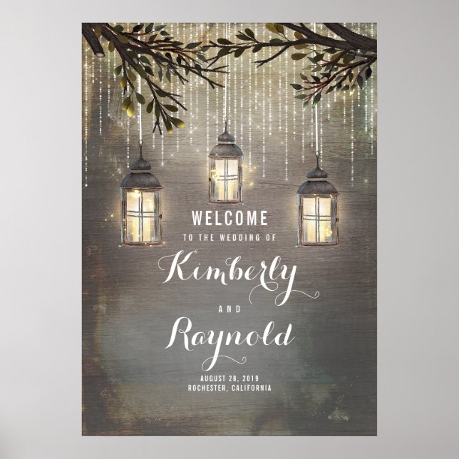 Pôster Sinal de Boas-vindas às Luzes de Lanterna Rústica (Frente)