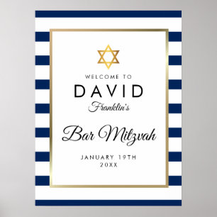 Poster Sinal de Boas-Vindas Azul Marinho Branco Dourado B