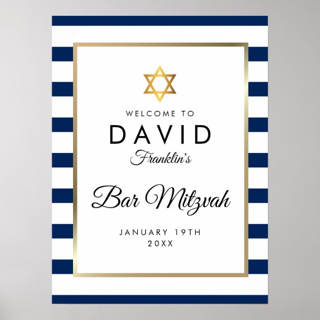 Poster Sinal de Boas-Vindas Azul Marinho Branco Dourado B (Frente)