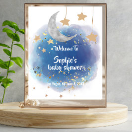 Poster Sinal de Boas-Vindas Azul Real Dourado Lua e Estre